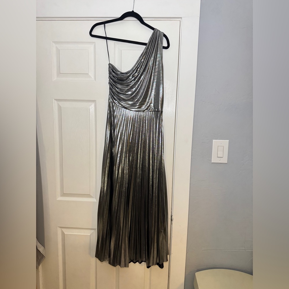 H&M Silver Asymmetrical Pleated Prom Gown